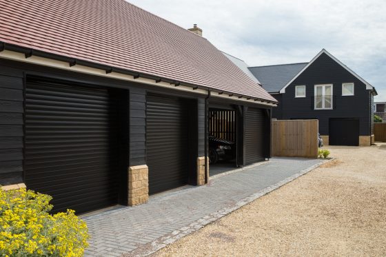 All black roller garage doors
